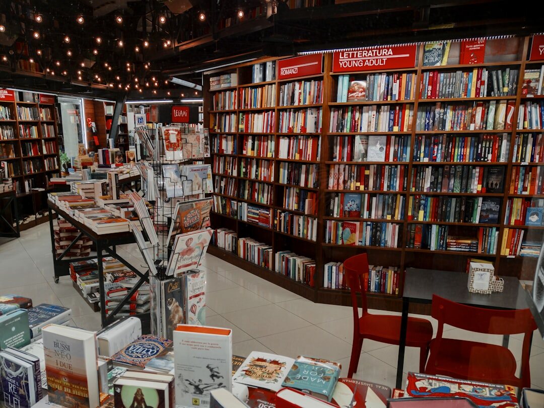 bookstore shelves with novels